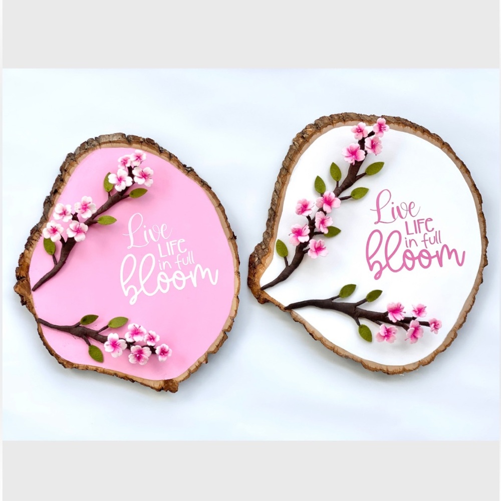Pink Background With White Cherry Blossoms/Live Life in Full Bloom Wall Art - Picture 3 of 3